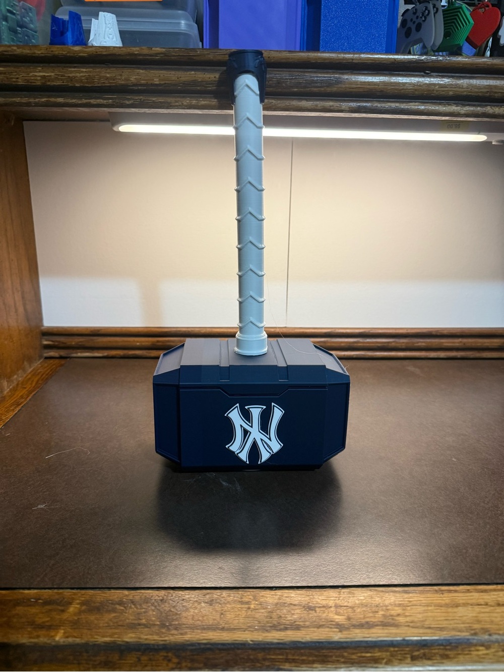 New York Yankees 3D printed Thor hammer with wall mount.